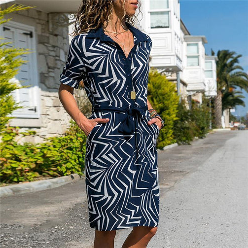 Aachoae Long Sleeve Shirt Dress 2020 Summer Boho Beach Dresses Women Casual Striped Print A-line Mini Party Dress Vestidos Seewest