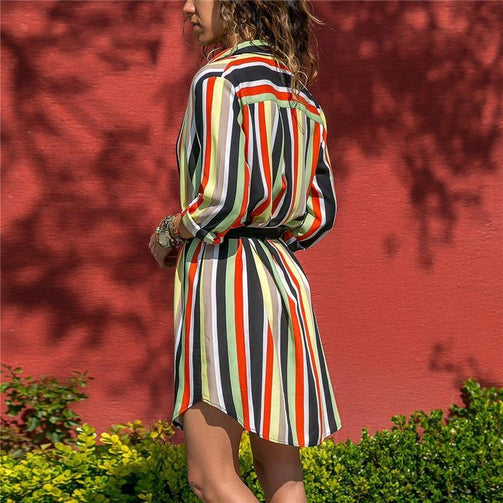 Aachoae Long Sleeve Shirt Dress 2020 Summer Boho Beach Dresses Women Casual Striped Print A-line Mini Party Dress Vestidos Seewest