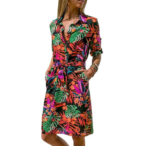 Aachoae Long Sleeve Shirt Dress 2020 Summer Boho Beach Dresses Women Casual Striped Print A-line Mini Party Dress Vestidos Seewest
