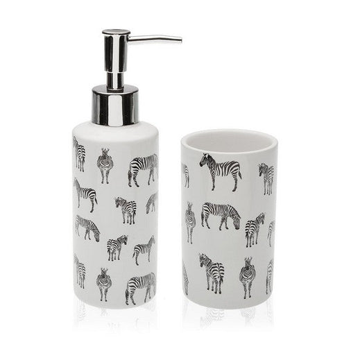 Bath Set Zebra Ceramic BigBuy Home