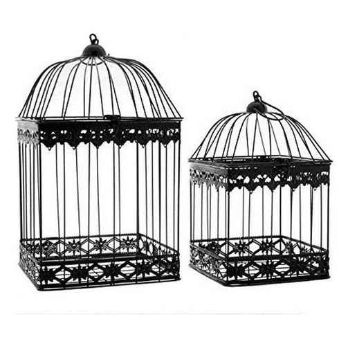 Cage Black Metal Ironwork Black (2 Pieces) (23 x 40 x 23 cm) Gift Decor