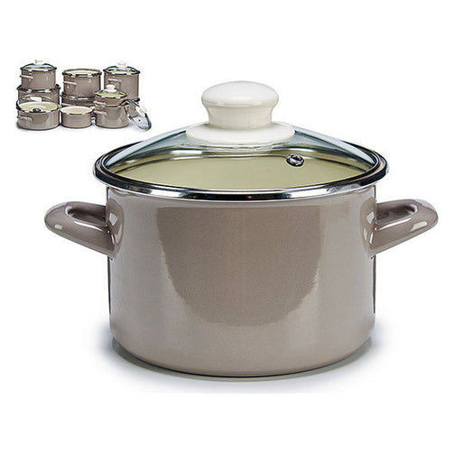 Pot with Glass Lid Grey Enamelled Steel (23,7 x 15,8 x 17,7 cm) BigBuy Home