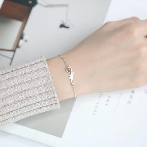 S925 sterling cat bracelet simple student chain female Seewest