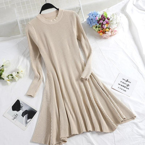 Women Long Sleeve Sweater Dress Women's Irregular Hem Casual Autumn Winter Dress Women O-neck A Line Short Mini Knitted Dresses Seewest