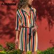 Aachoae Long Sleeve Shirt Dress 2020 Summer Boho Beach Dresses Women Casual Striped Print A-line Mini Party Dress Vestidos Seewest